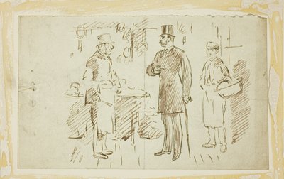 Gent in Tall Hat Addressing Butcher by Charles Samuel Keene