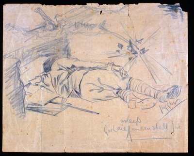 Lieutenant Leslie Gooldie asleep under shell fire, 1915 by Charles Sergeant Jagger