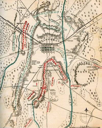 Map of the Battle of Gettysburg, Pennsylvania, 1-3 July 1863 by Charles Sholl
