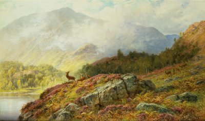 Deer in a Highland Landscape by Charles Stuart