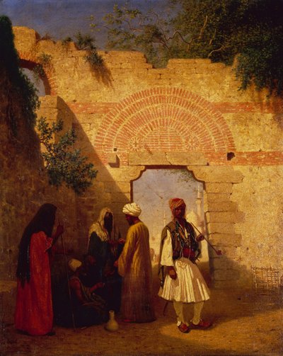 Arabs in Front of a Gate, Damascus, Syria by Charles Theodore  Frere