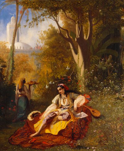 An Algerian Woman and her Servant in a Garden by Charles Theodore Frere