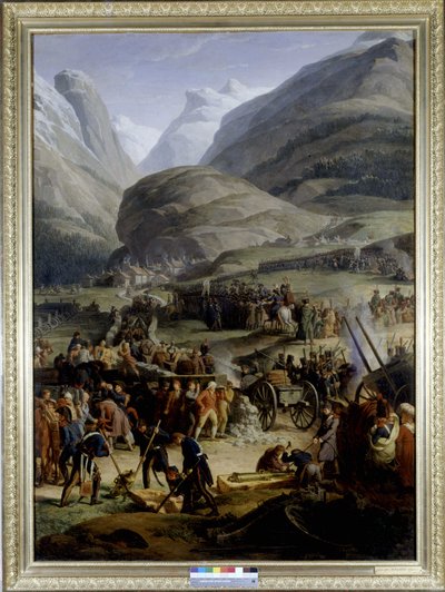 The French army in the village of Saint Pierre for the crossing of the Saint Bernard pass by Charles Thevenin