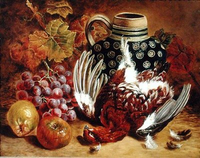 Still Life of Grapes, Apples, Dead Grouse and a Blue Jug by Charles Thomas Bale