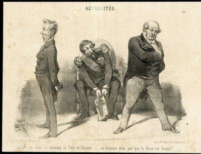 Illustration by Charles Vernier in Le Charivari - President of the Republic, Ministry, Armchair (symbol of power) - Napoleon III, Barrot Odilon, Minister, Faucher Leon by Charles Vernier