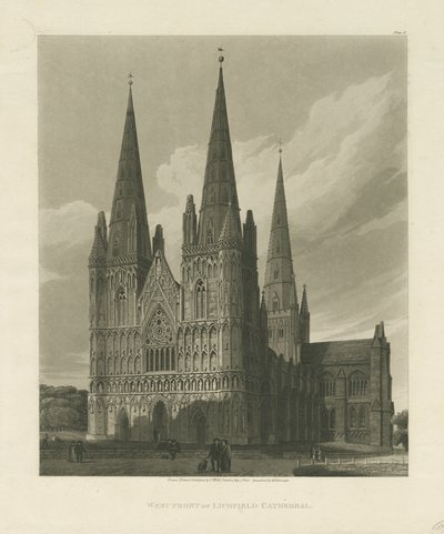 Lichfield Cathedral - West Front (engraving) by Charles Wild