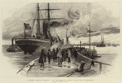 Cheer Boys Cheer, an Emigrant Ship Leaving Harbour by Charles William Wyllie
