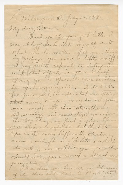 Letter to Oscar W. Price from Colonel Charles Young, July 14, 1918 by Charles Young