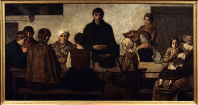 Benedicite Family praying at the table by Charles de  Groux