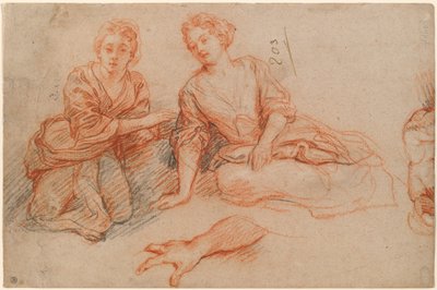 Two Young Women Seated on the Ground by Charles de la Fosse
