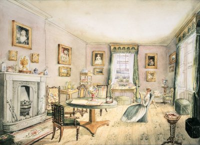 The Drawing Room, East Wood, Hay, from an Album of Interiors by Charlotte Bosanquet