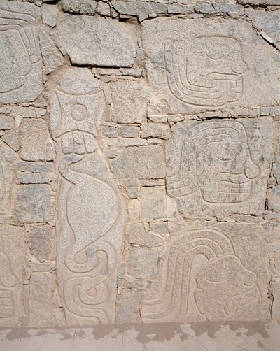 Precolombian art: relief on ruins, 9th century BC by Chavin Chavin