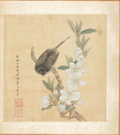 Paintings after Ancient Masters: A Bird and Peach-Blossom Branch by Chen Hongshou