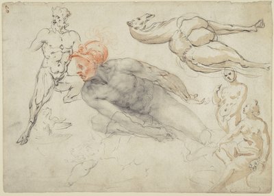 Studies of Male and Female Nudes, a Satyr, and a Camel (recto); Statue of Marcus Aurelius (verso) by Cherubino Alberti