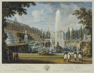 View of the Great Cascade, Samson Fountain and Great Palace at Peterhof by Chessky