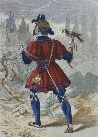 Falconer in the household of François Ier in 16th century, illustration from 