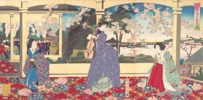 A Dance Party: Enjoying Cherry Blossom Viewing at Ueno Tobukai by Chikanobu Yoshu