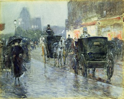 Horse Drawn Cabs at Evening, New York by Childe Frederick Hassam