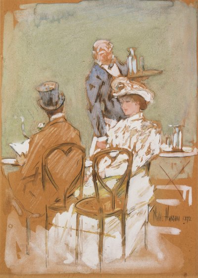 Outside the Cafe on the Grand Boulevard by Childe Frederick Hassam
