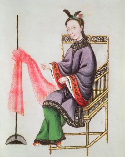 A Chinese Woman making a fishing net, Qianlong Period (1736-96) by Chinese School