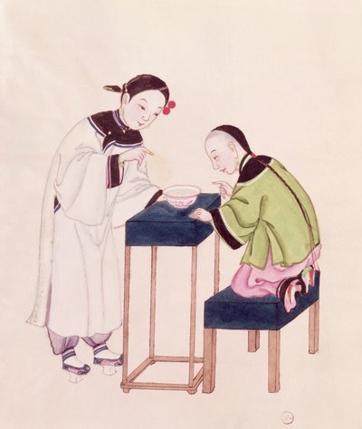 A Girl Looking for Luck into a Bowl of Water by Chinese School