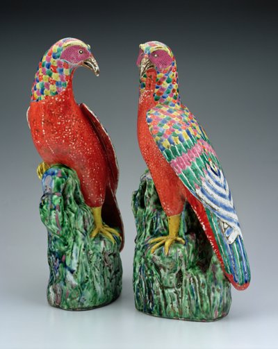 Pair of Chinese Porcelain Hawks Painted in Famille Rose Enamels by Chinese School