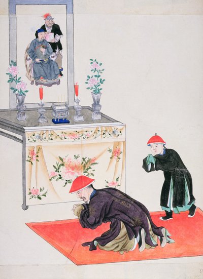 Adoration scene at the ancestral altar by Chinese School