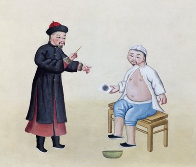 An Acupuncturist with his patient, c.1785 by Chinese School