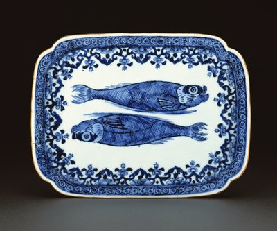 Blue and White Export Porcelain Dish Painted with Fish by Chinese School