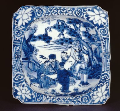 Blue and white kosometsuke square dish painted with Shoulao and other immortals, Tianqi, 1621-27 by Chinese School