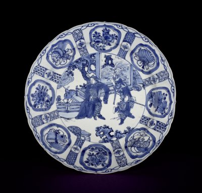 Blue and white kraak dish painted with warriors, Wanli, 1590-1610 by Chinese School
