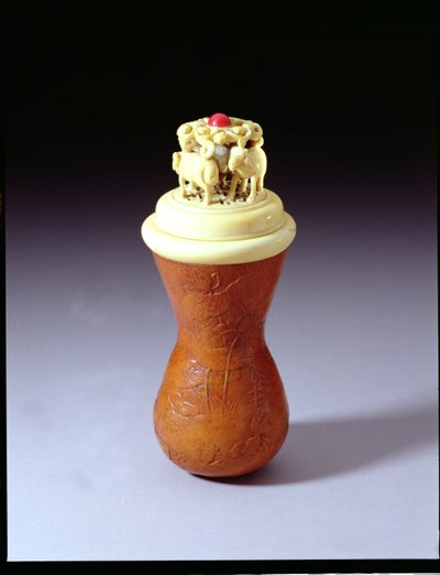 Chinese gourd and ivory cricket cage by Chinese School