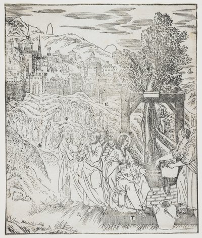 Christ at the Well (Plate from Giulio Alenis Tianzhu jiangsheng zhuxiang jingjie) by Chinese School