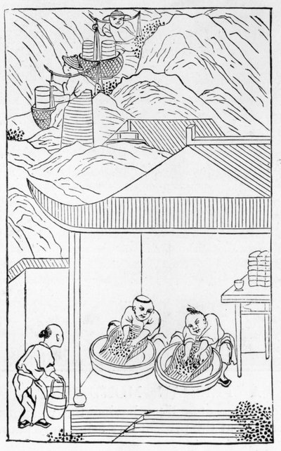 Collecting and washing the blue enamel for colouring, from a series of illustrations on the manufacture of china by Chinese School