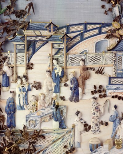 Detail from panel depicting figures on a terrace, Qianlong period, 1736-95 (detail) by Chinese School
