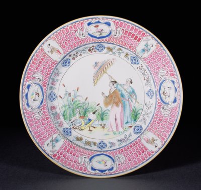 Dinner plate painted in Famille Rose depicting La Dame au Parason, after a design by Cornelis Pronk, Qianlong period c.1734 by Chinese School
