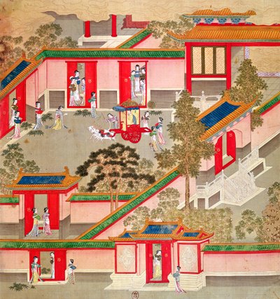 Emperor Wu Ti leaving his palace, from a history of Chinese emperors by Chinese School