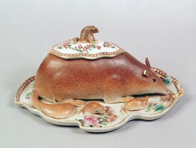Famille Rose Sauce Tureen and Cover Modeled as a Squirrel, Chien Lung Period by Chinese School