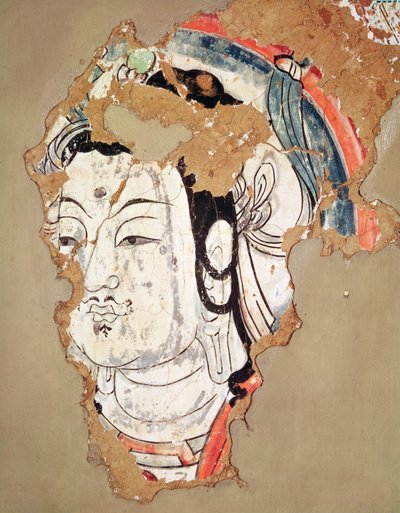 Head of Buddha with a Halo, from Kao-chang, Xinjiang, Chinese Turkestan, 8th-9th Century by Chinese School