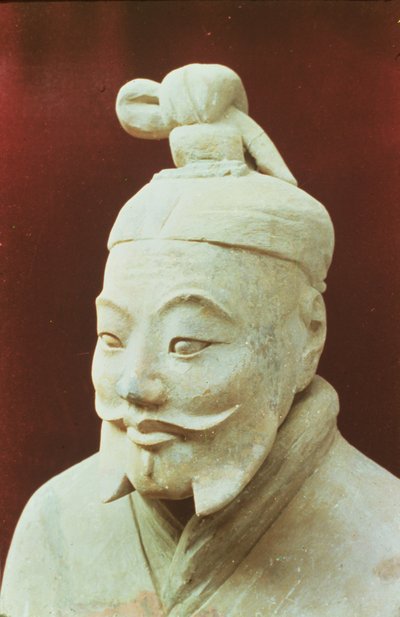 Head of a warrior, Terracotta Army, Qin Dynasty, 210 BC (detail) by Chinese School