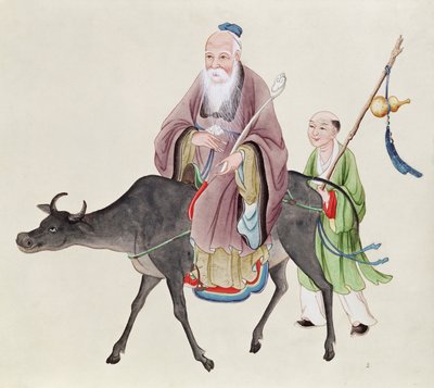Lao-Tzu on his buffalo, followed by a disciple by Chinese School