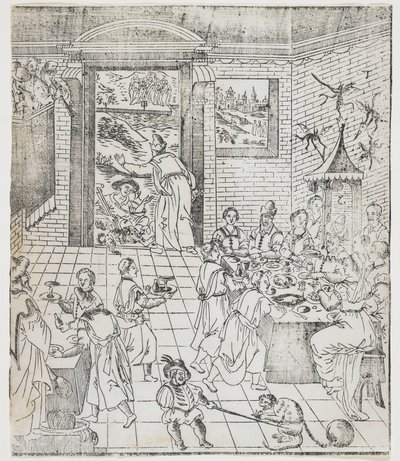 Lazarus at the House of the Rich Man (Plate from Giulio Alenis Tianzhu jiangsheng zhuxiang jingjie) by Chinese School