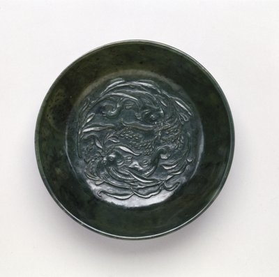 Marriage bowl with two wa wa fish holding millet branches in their mouths by Chinese School