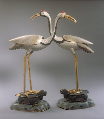 Pair of Crane Incense Burners, Qianlong Period (1736-95) by Chinese School
