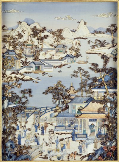 Panels depicting figures on a terrace, Qianlong period, 1736-95 (one of a pair) by Chinese School