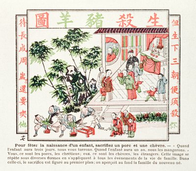 Sacrifice of a pig and a goat in celebration of the birth of a child, 1891 by Chinese School