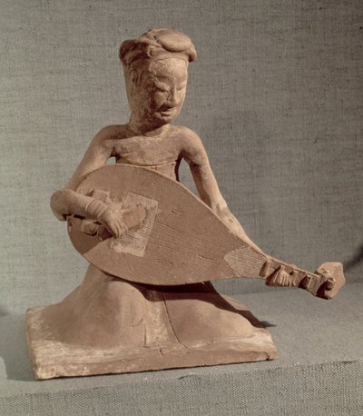 Seated musician playing a lute, from the Tomb of General Chang Sheng, Anyang, Honan, Sui Dynasty by Chinese School
