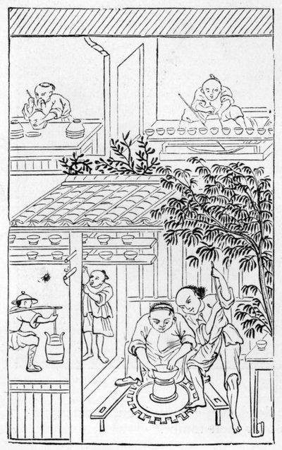 Turning basins, from a series of illustrations on the manufacture of china by Chinese School