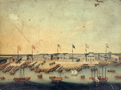 View of the Hongs at Canton with the Danish, Austrian, American, Swedish, British and Dutch factories by Chinese School