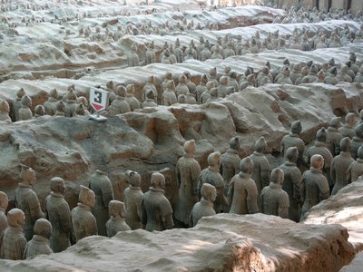 Xian Museum, pit with warriors and terracotta horses from the tomb of Emperor Shi Huangdi by Chinese School